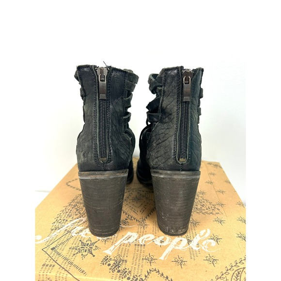 Free People Carrera Black Leather Woven Strappy Heel Ankle Booties Sz 38 US 7.5 - Picture 7 of 14